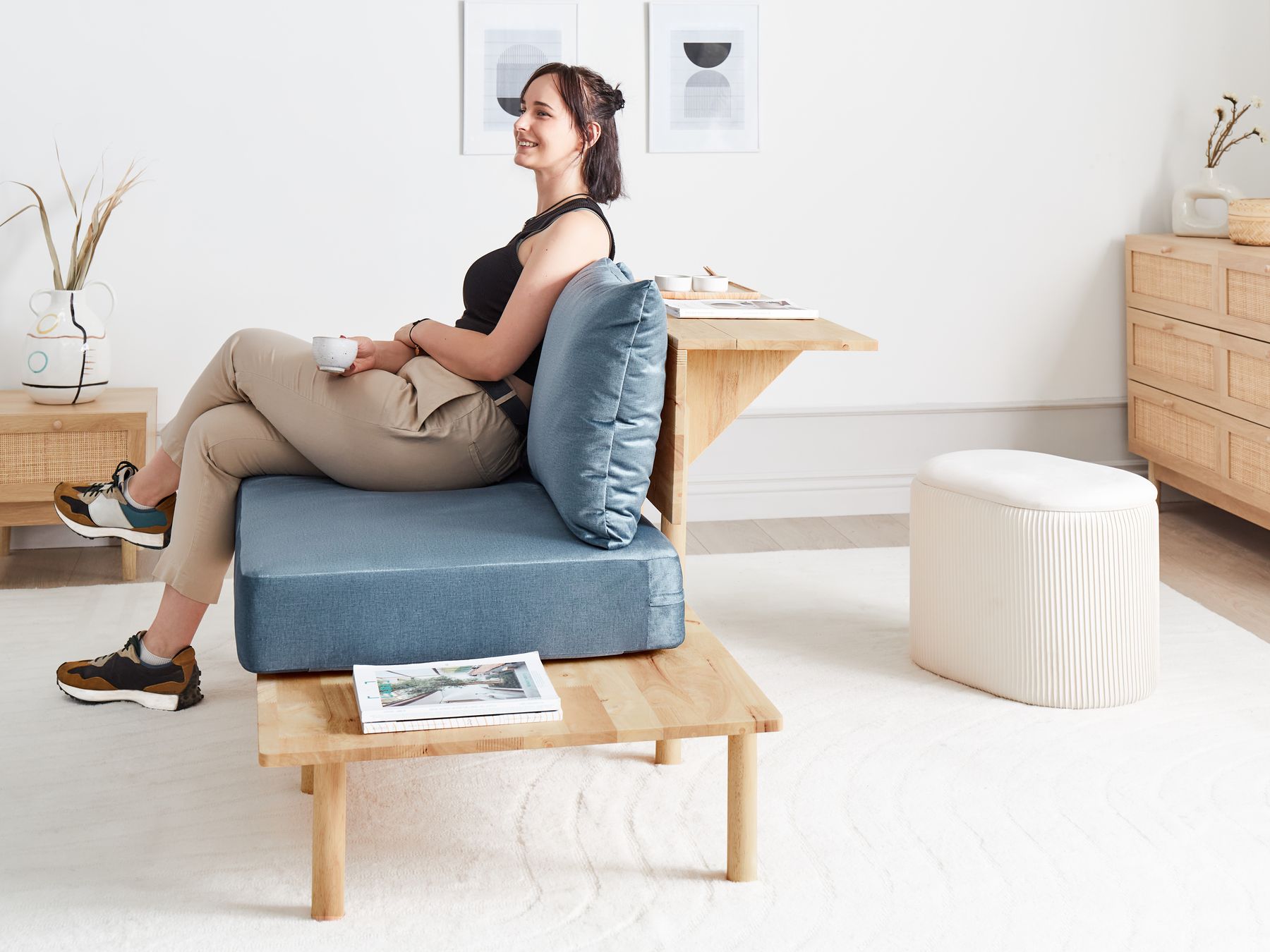 2 Seater Fabric Sofa with Table Blue SALO