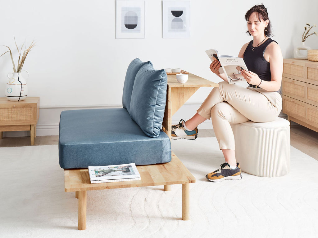 2 Seater Fabric Sofa with Table Blue SALO