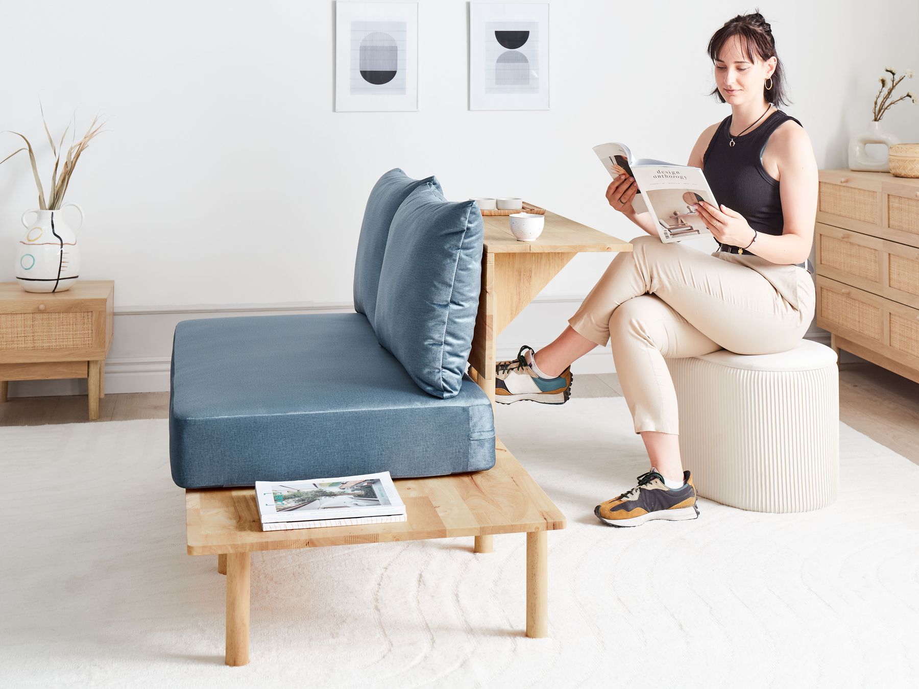 2 Seater Fabric Sofa with Table Blue SALO
