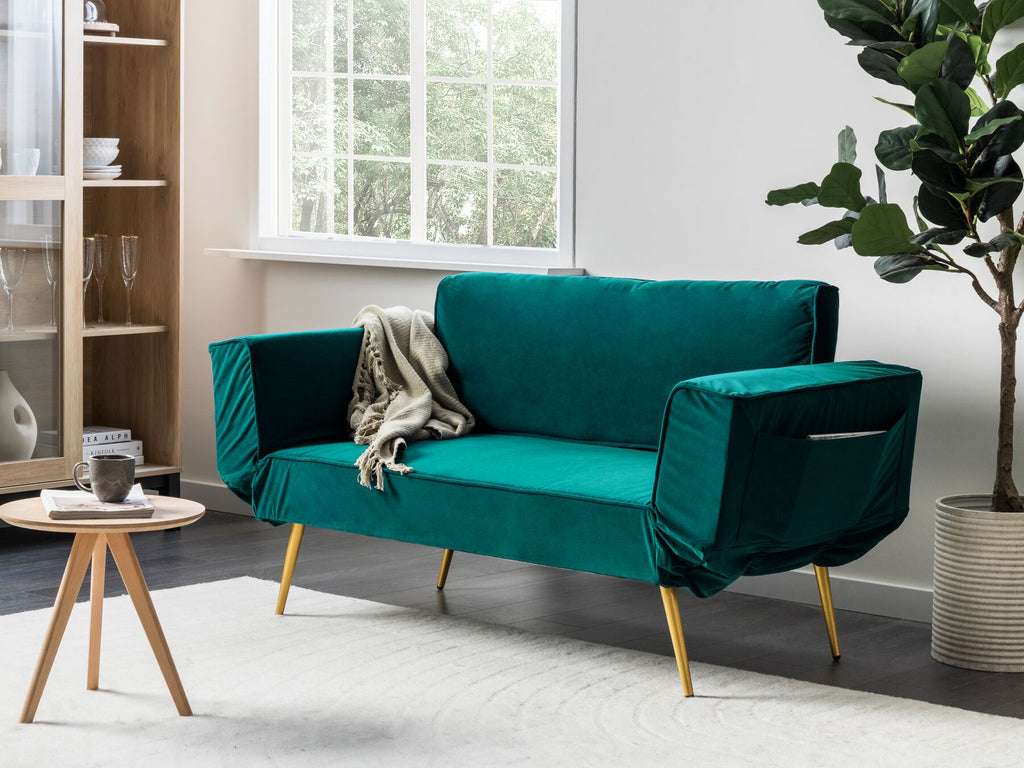 Sofa Bed SAARELA Velvet Emerald Green 2 Seater