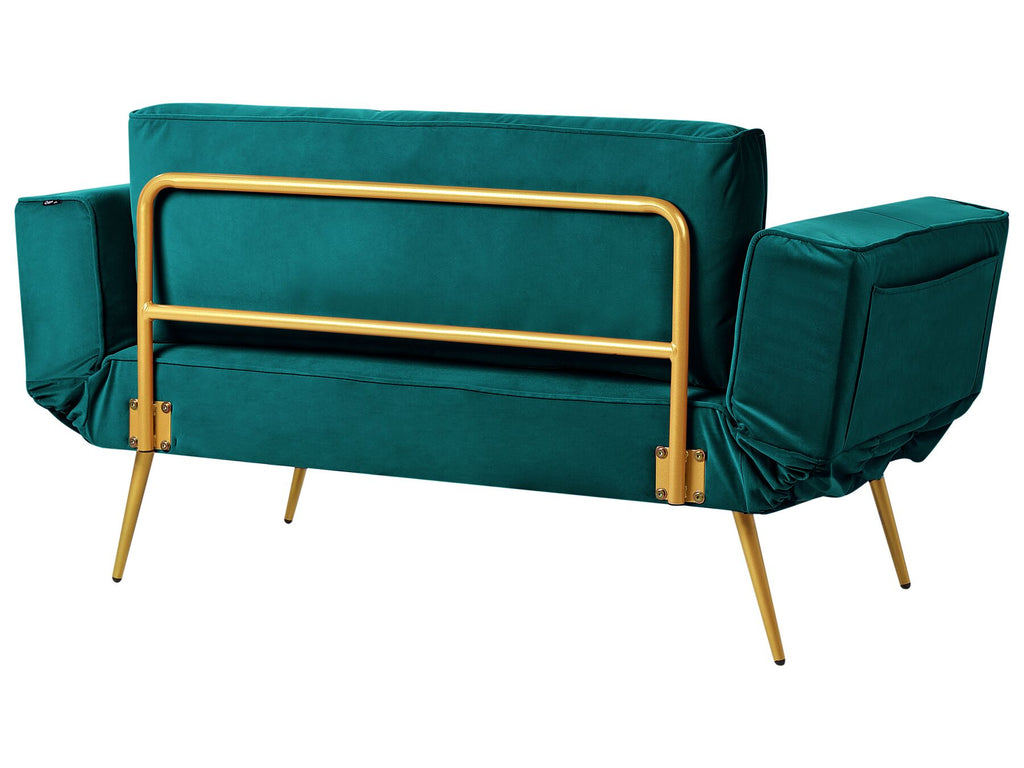 Sofa Bed SAARELA Velvet Emerald Green 2 Seater