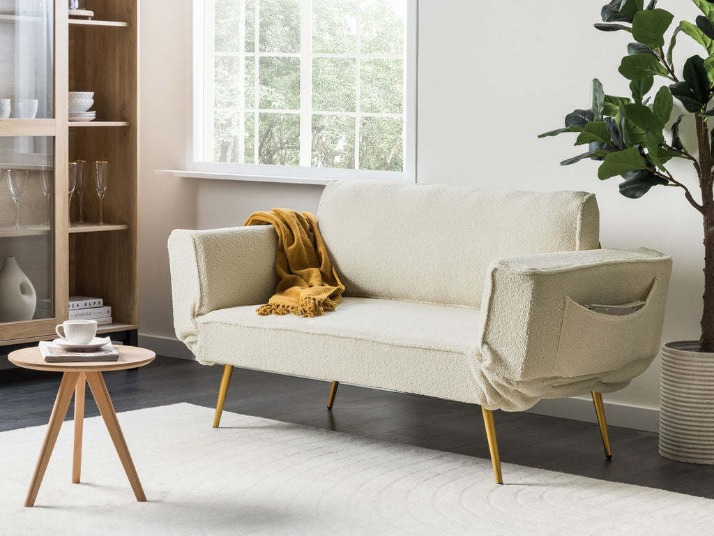 Sofa Bed SAARELA Boucle Off-White 2 Seater