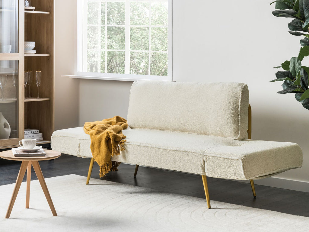 Sofa Bed SAARELA Boucle Off-White 2 Seater