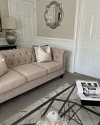 3 Seater Fabric Sofa Nailhead Trim Beige CHESTERFIELD