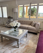 3 Seater Fabric Sofa Nailhead Trim Beige CHESTERFIELD