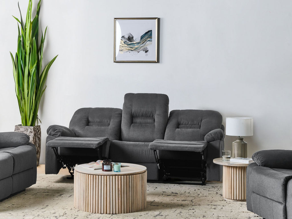 3 Seater Fabric Manual Recliner Sofa Grey BERGEN II
