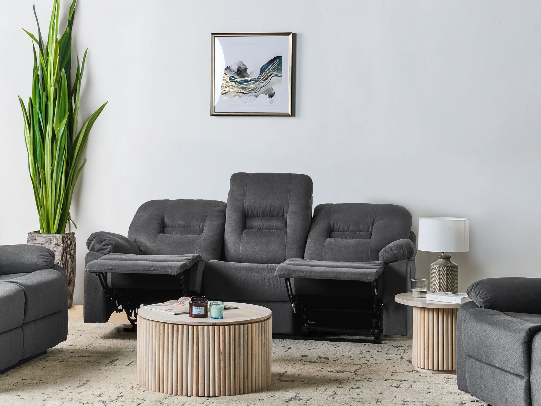 3 Seater Fabric Manual Recliner Sofa Grey BERGEN II