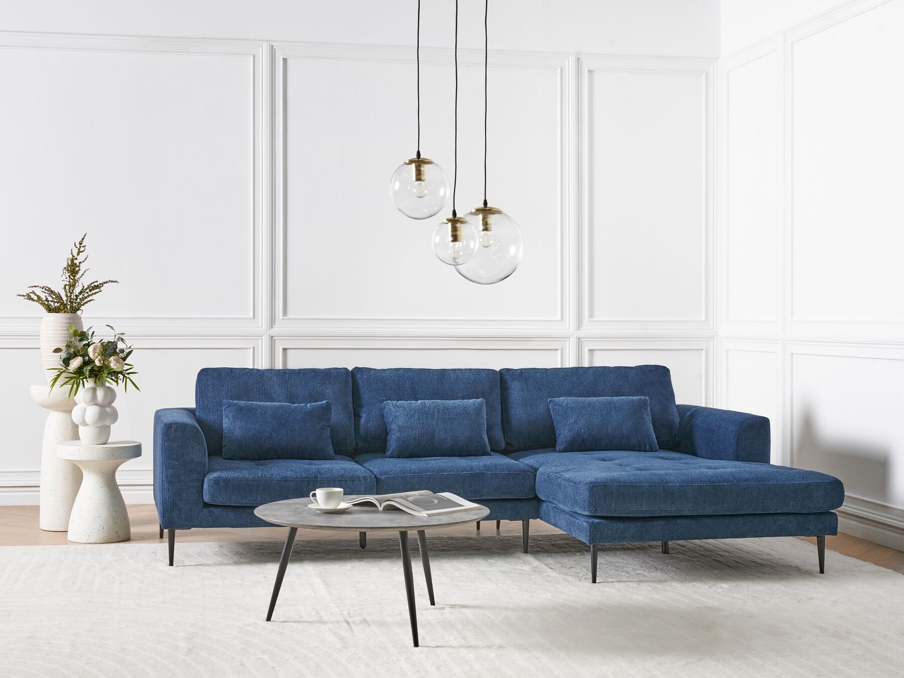 Corner Sofa FLAM Fabric Blue 3 Seater Left Hand