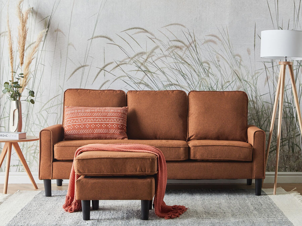 3 Seater Fabric Sofa with Ottoman Golden Brown AVESTA