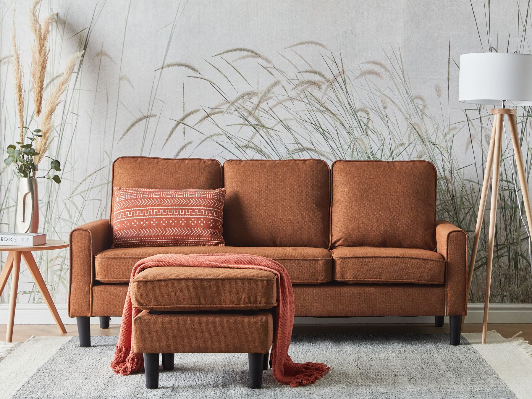 3 Seater Fabric Sofa with Ottoman Golden Brown AVESTA