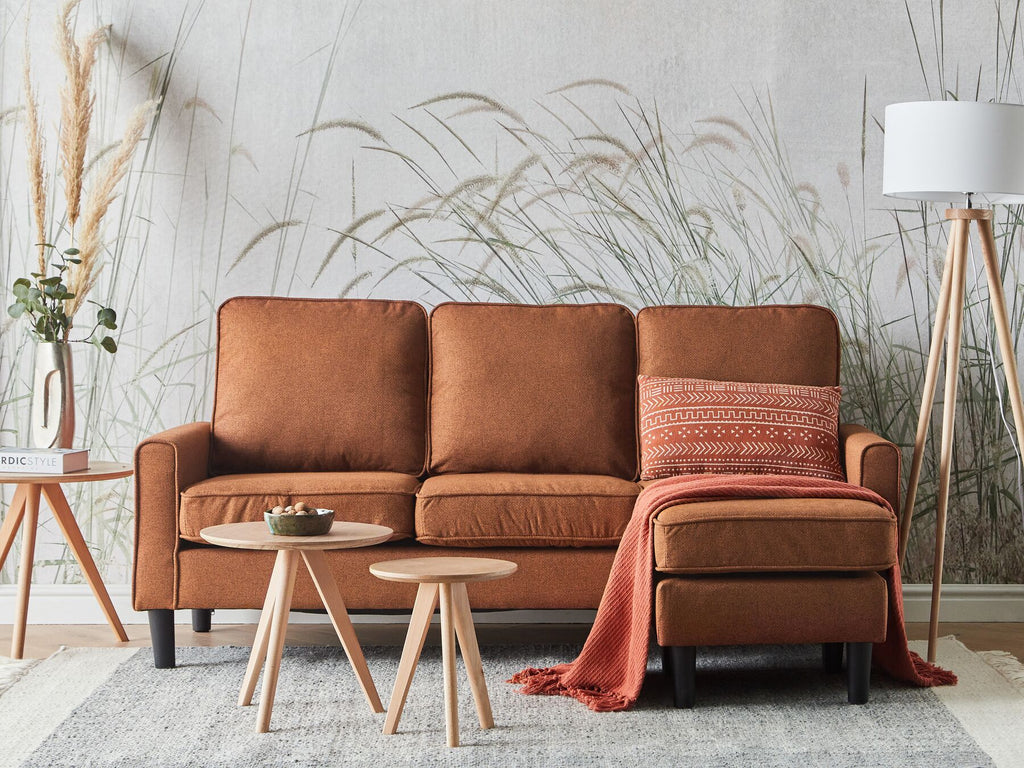 3 Seater Fabric Sofa with Ottoman Golden Brown AVESTA