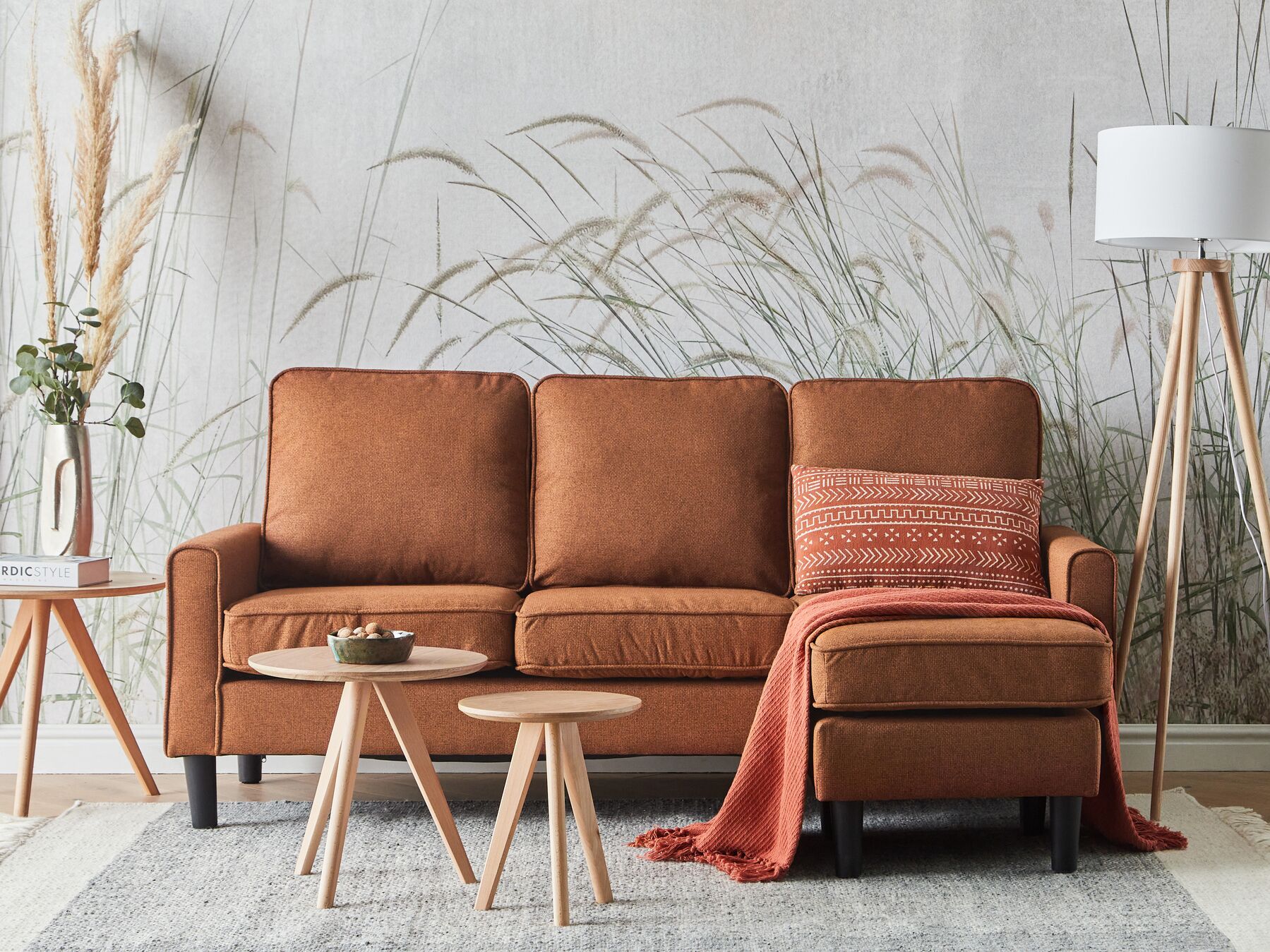 3 Seater Fabric Sofa with Ottoman Golden Brown AVESTA
