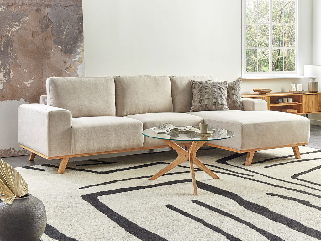 Corner Sofa NORA Fabric Beige 3 Seater Left Hand