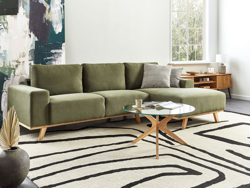 Corner Sofa NORA Fabric Green 3 Seater Left Hand