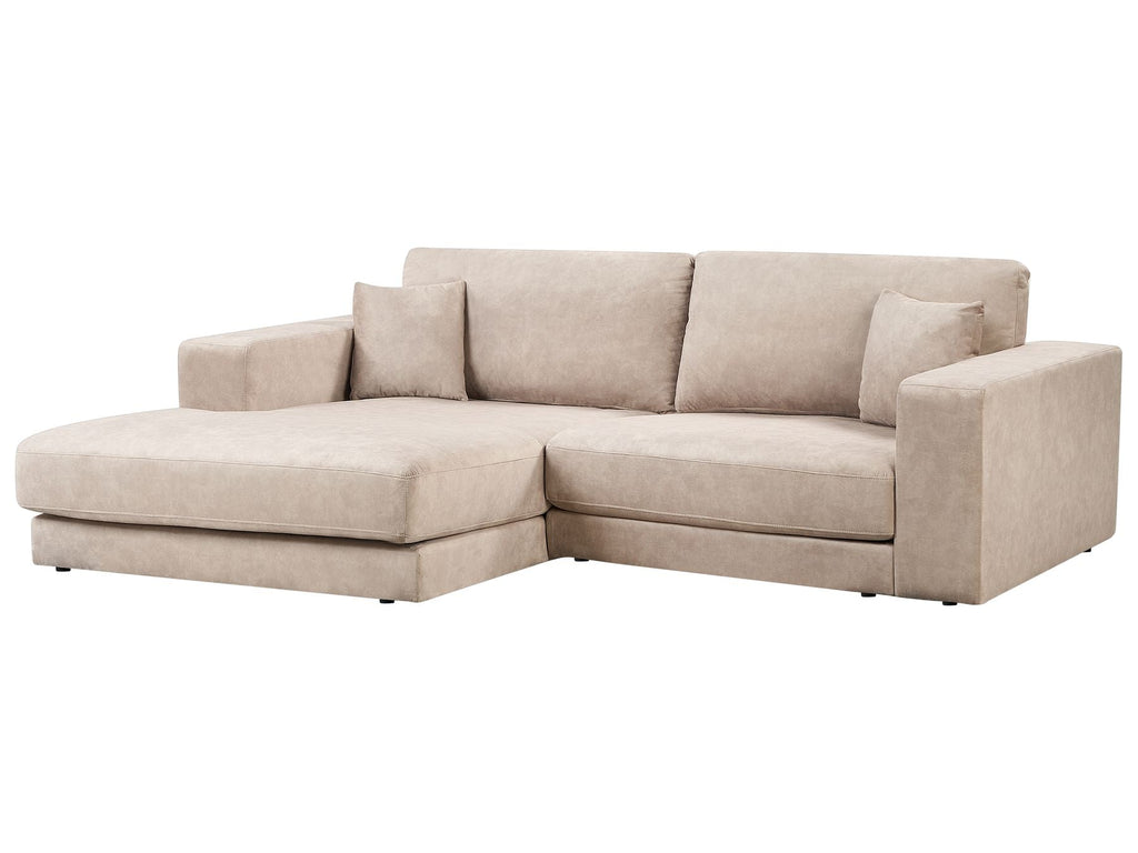 Right Hand 3 Seater Velvet Corner Sofa Beige LOFOTEN