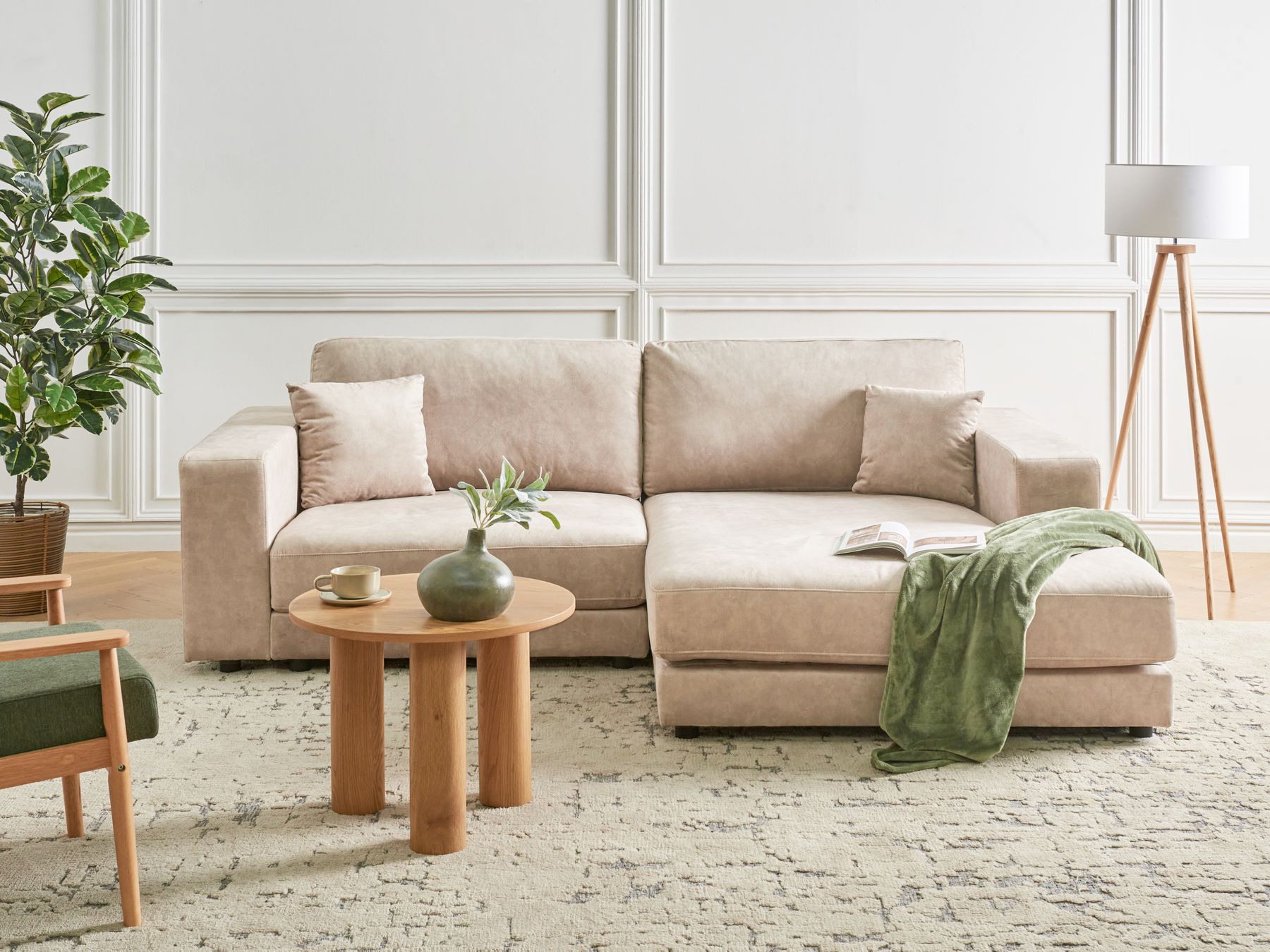 Corner Sofa LOFOTEN Velvet Beige 3 Seater Left Hand
