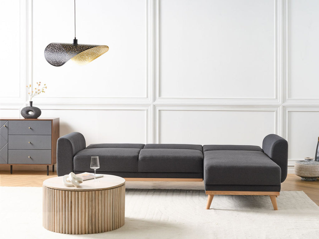 Corner Sofa Bed OLLSTA Fabric Black 3 Seater Left Hand