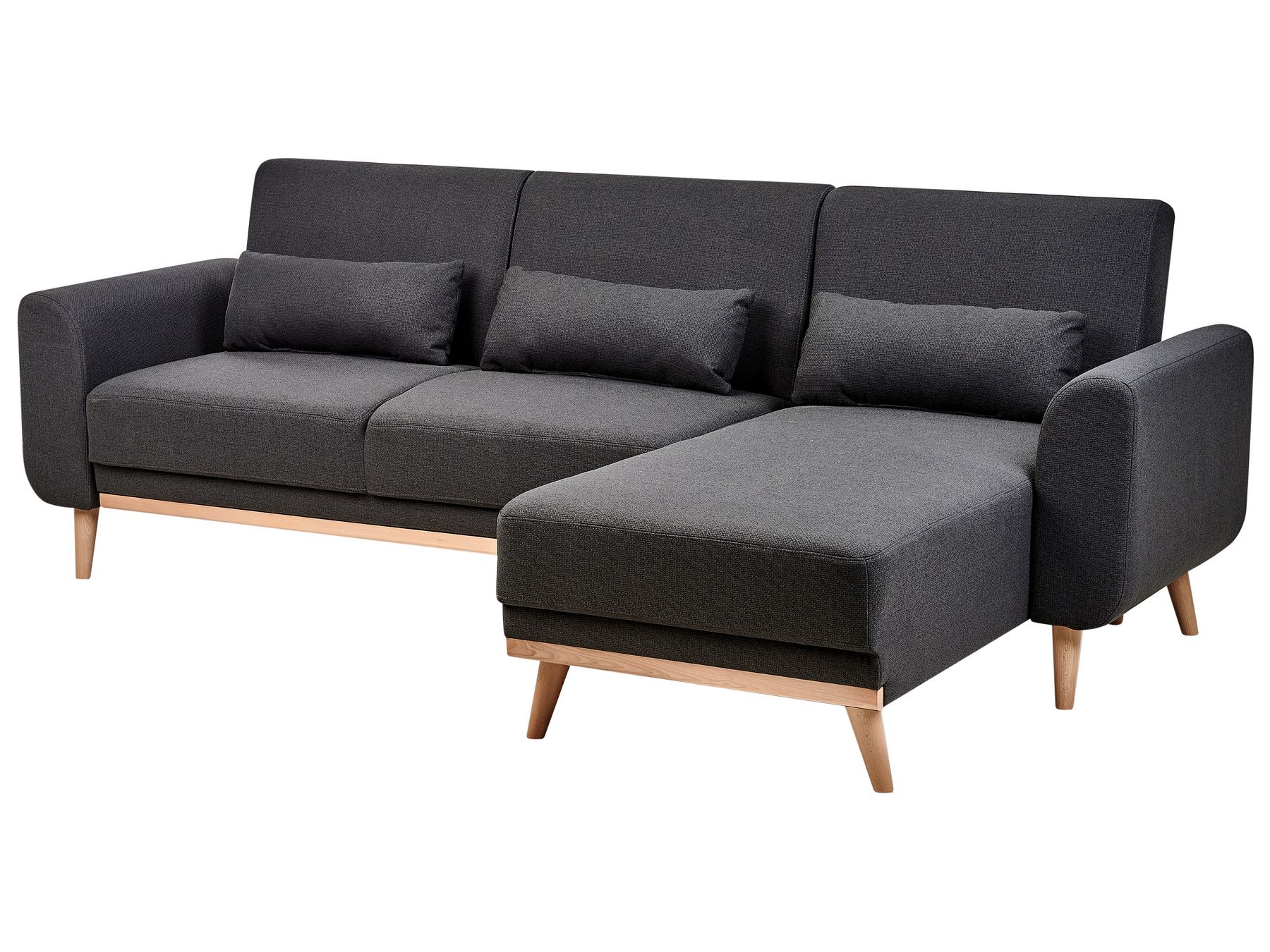 Corner Sofa Bed OLLSTA Fabric Black 3 Seater Left Hand