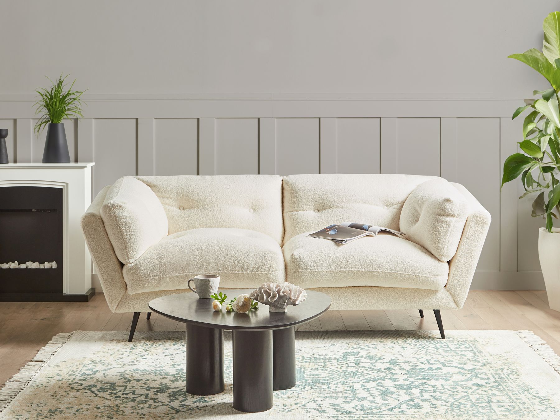 3 Seater Boucle Sofa White LENVIK