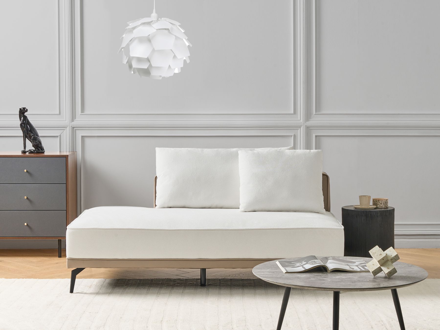 Corner Sofa MYKEN Fabric Off-White 3 Seater Left Hand