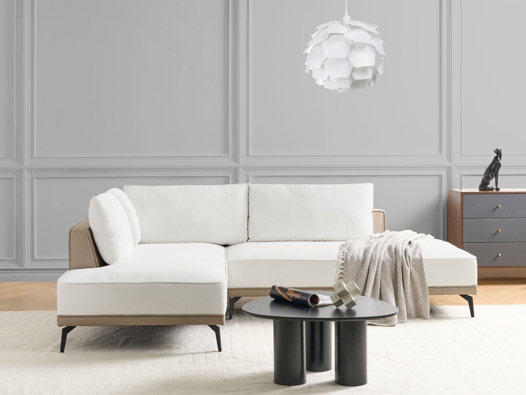 Corner Sofa MYKEN Fabric Off-White 3 Seater Right Hand