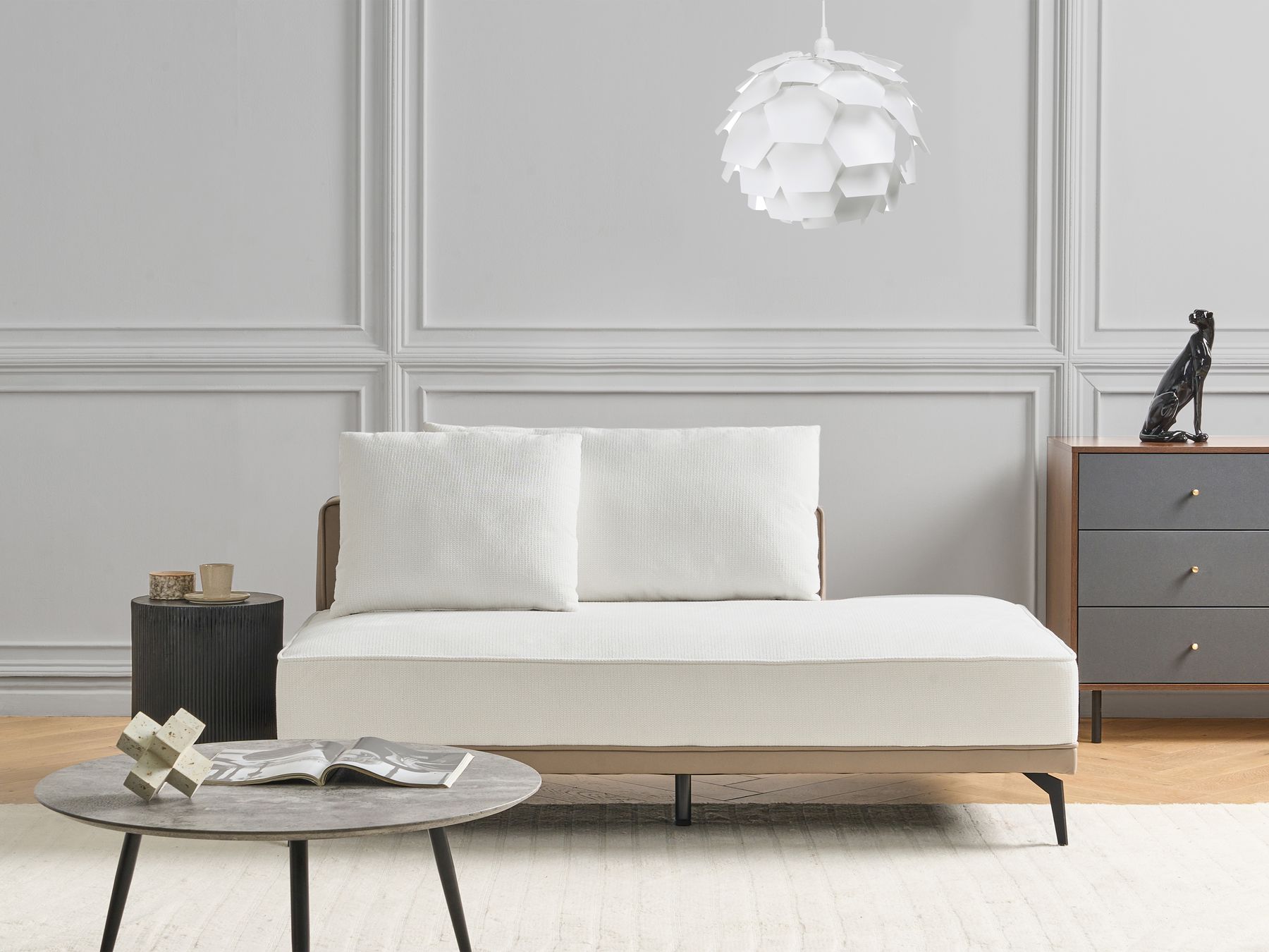 Corner Sofa MYKEN Fabric Off-White 3 Seater Right Hand