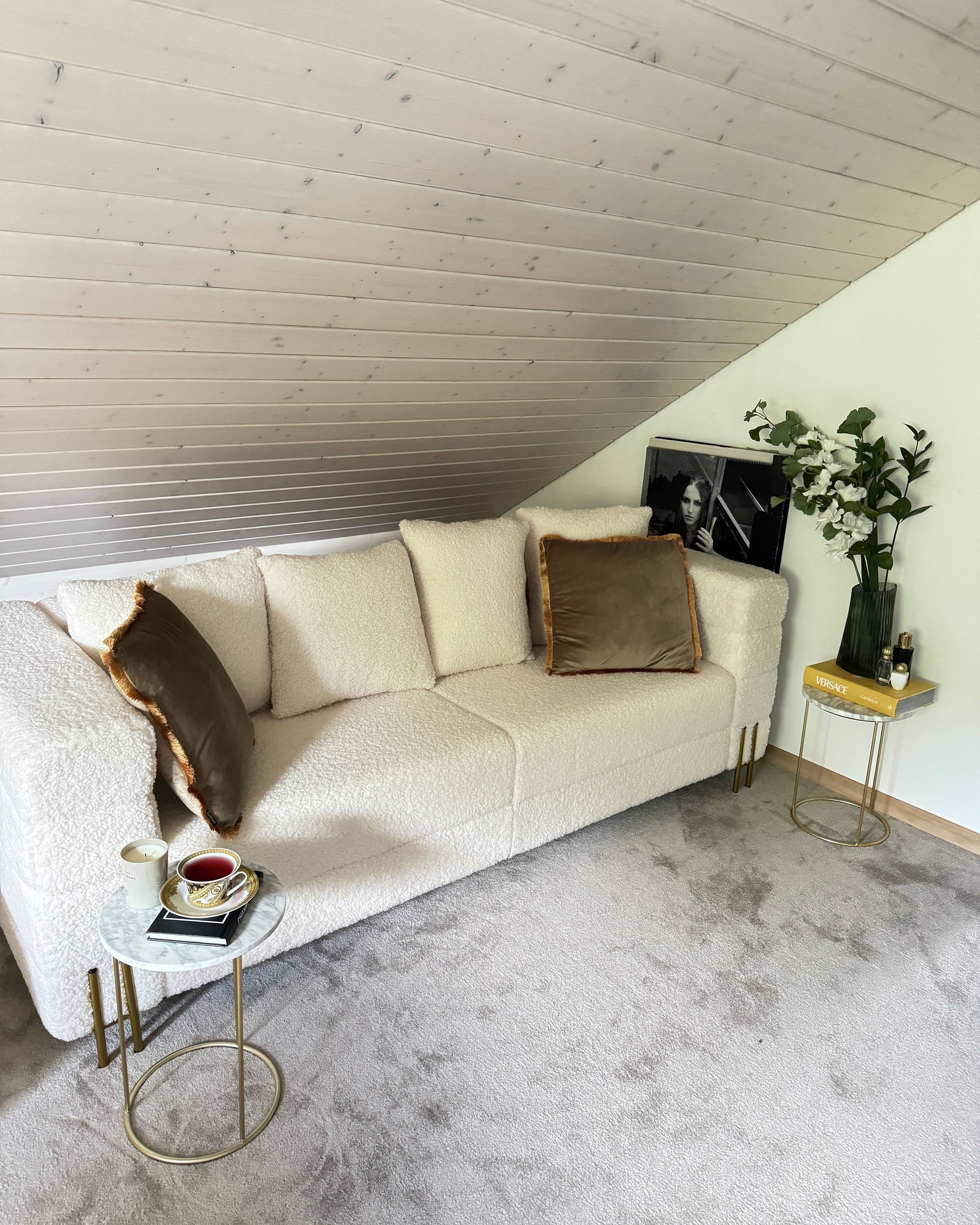 3 Seater Boucle Sofa White GRANNA