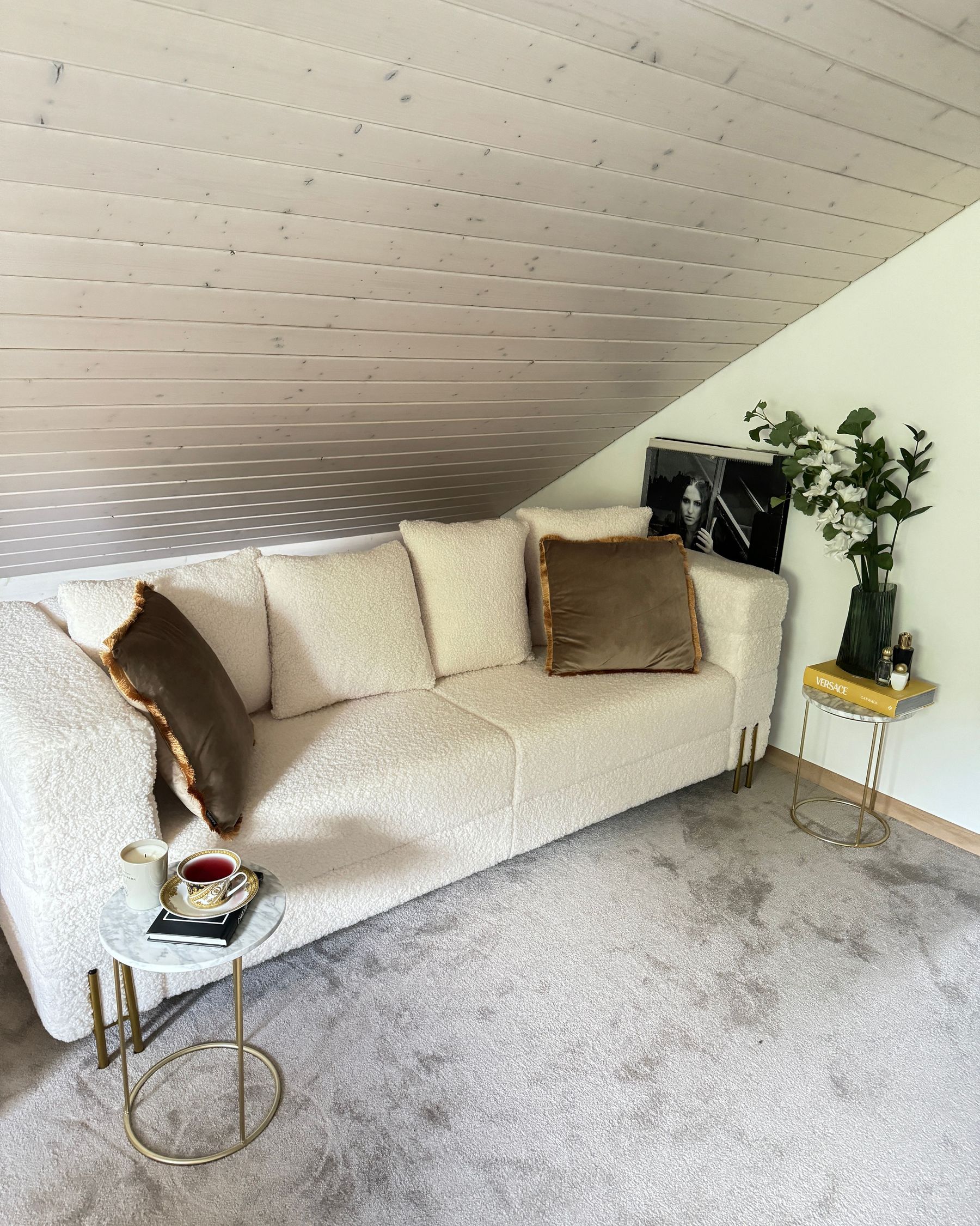3 Seater Boucle Sofa White GRANNA