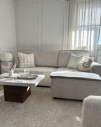 Corner Sofa Bed ABACKA Corduroy Off-White 3 Seater Left Hand