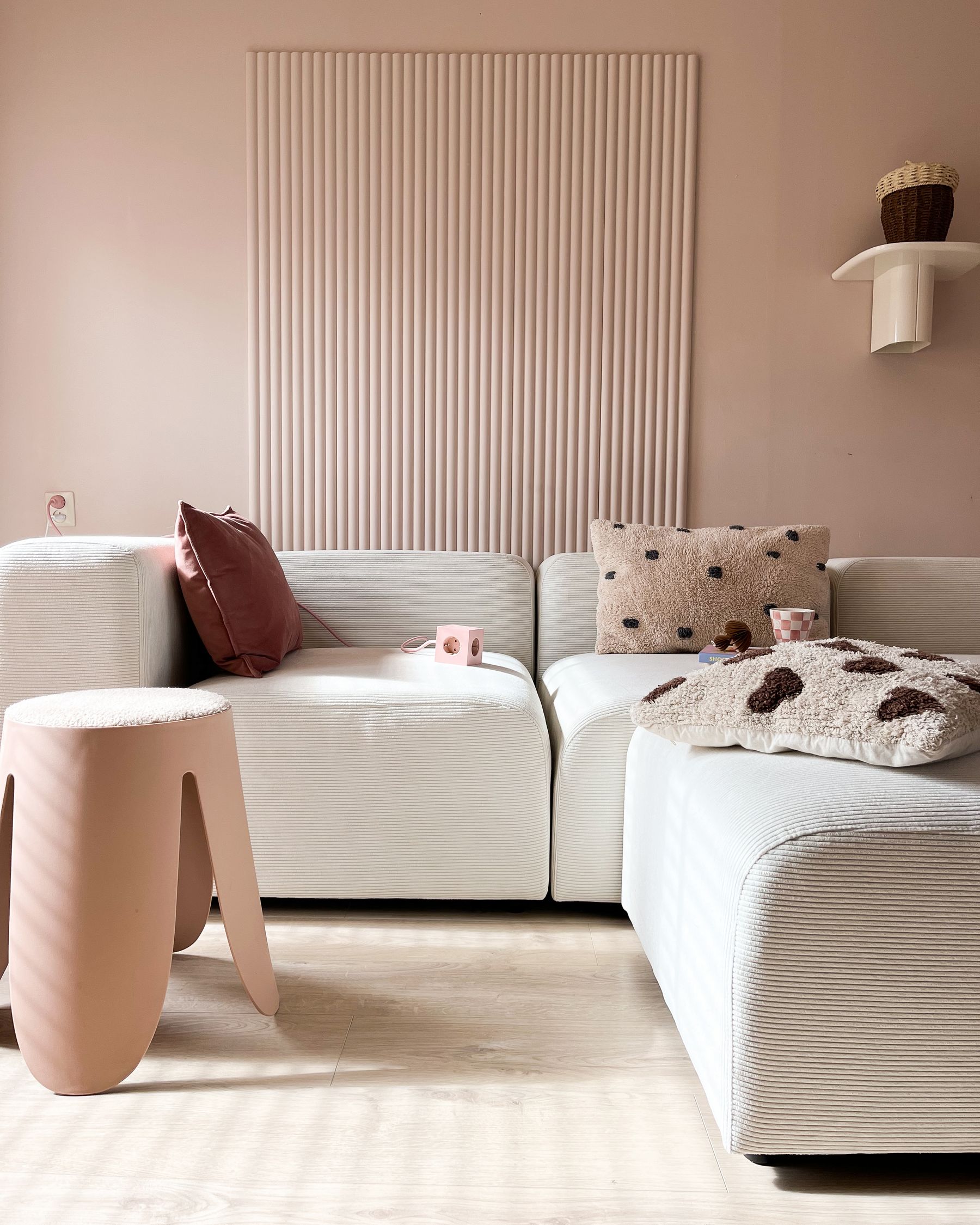Modular Sofa FALSTERBO Corduroy Off-White with Ottoman 3 Seater
