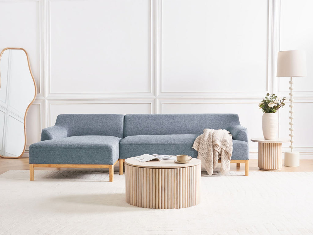 Corner Sofa SOSJO Fabric Blue 3 Seater Right Hand