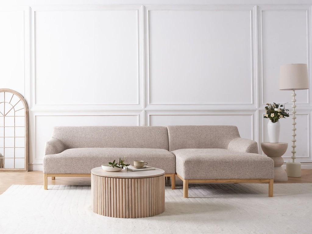 Corner Sofa SOSJO Fabric Light Brown 3 Seater Left Hand