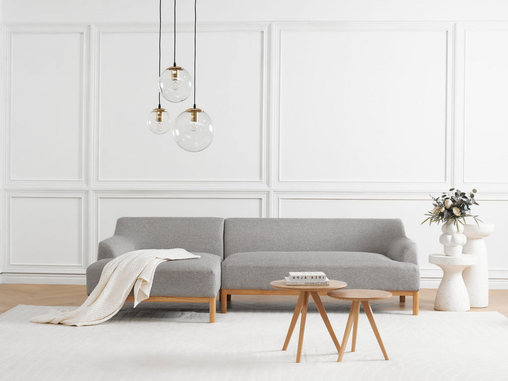 Corner Sofa SOSJO Fabric Light Grey 3 Seater Right Hand