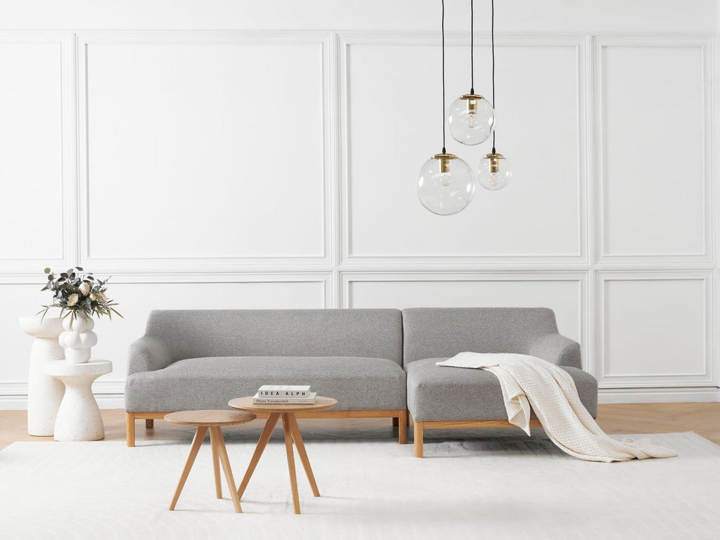 Corner Sofa SOSJO Fabric Light Grey 3 Seater Left Hand