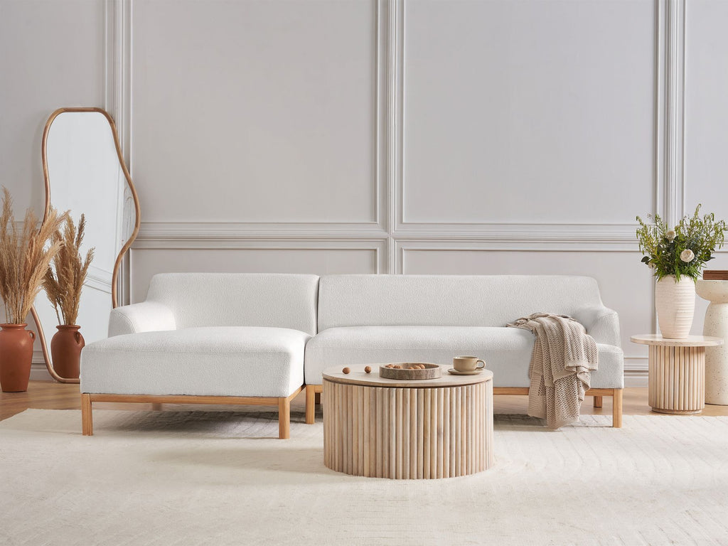 Right Hand Boucle Corner Sofa Off-White SOSJO