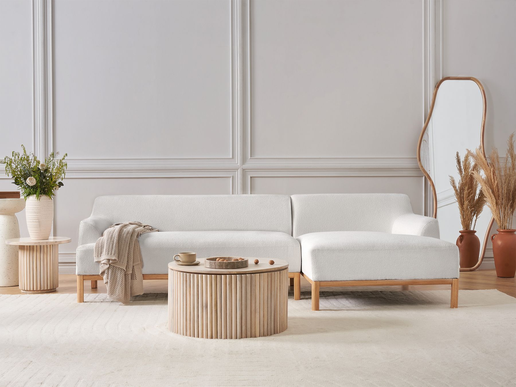 Left Hand Boucle Corner Sofa Off-White SOSJO