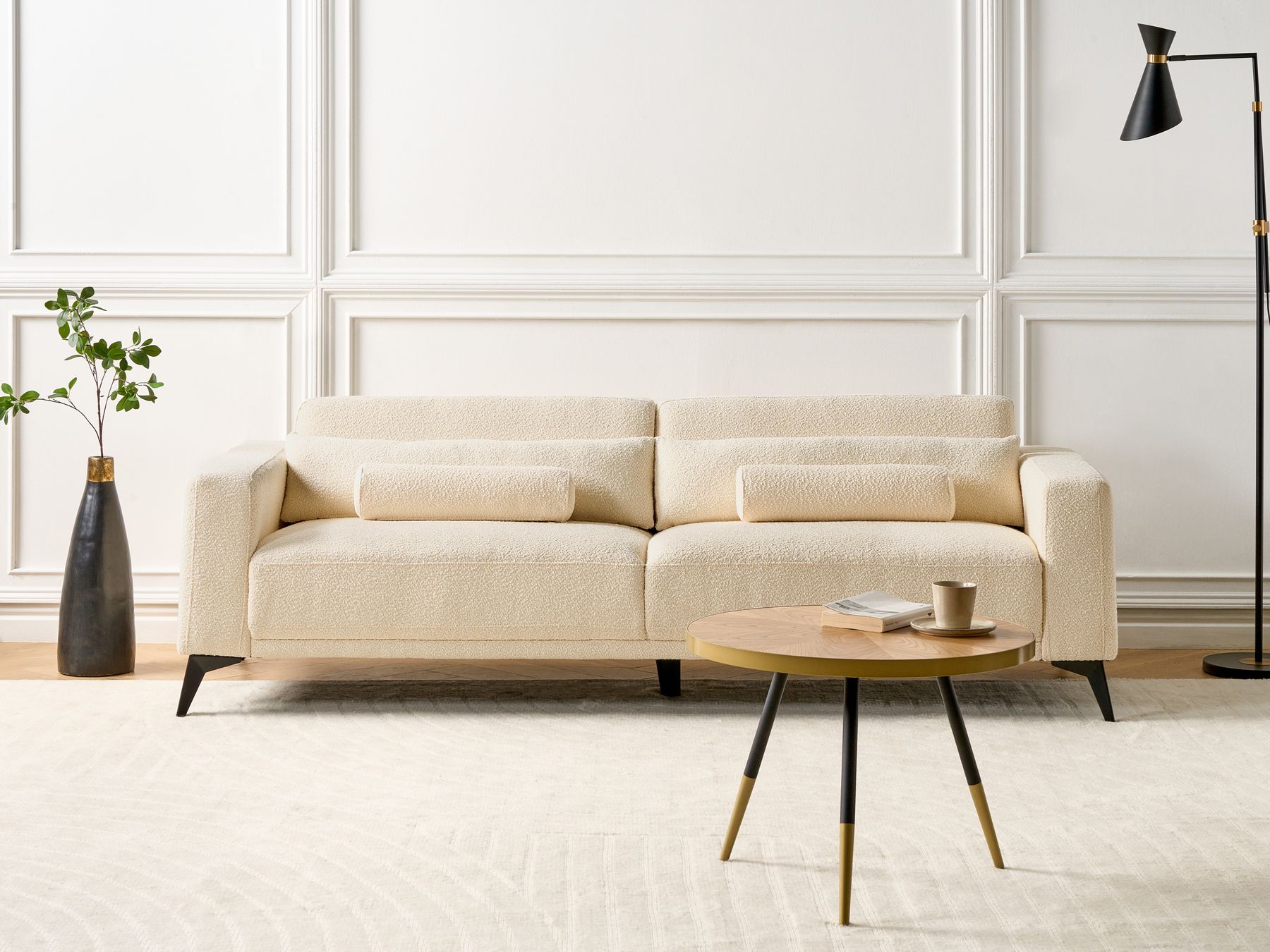 3 Seater Boucle Sofa Off-White ANGE