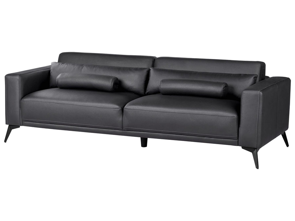 3 Seater Faux Leather Sofa Black ANGE