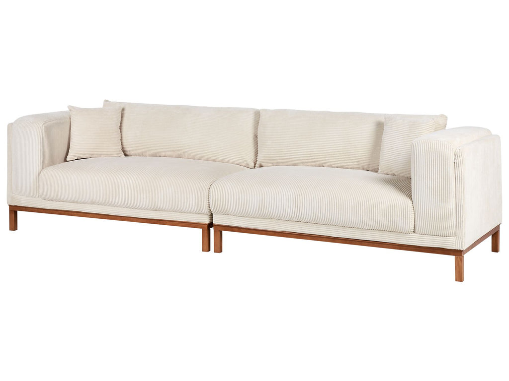 4 Seater Cord Sofa Green Beige VENG