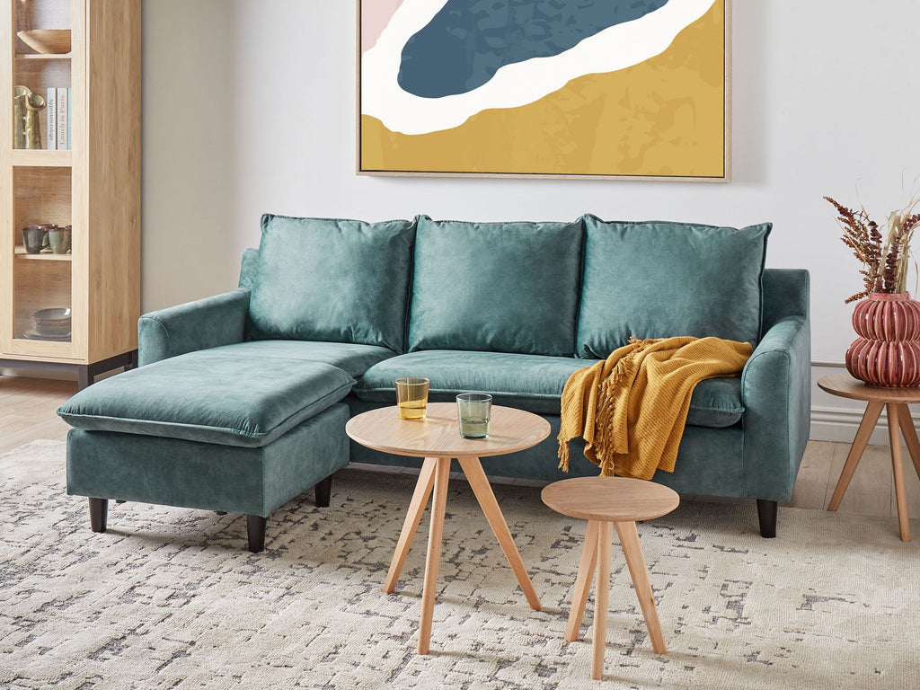Right Hand Velvet Corner Sofa Teal ELVENES