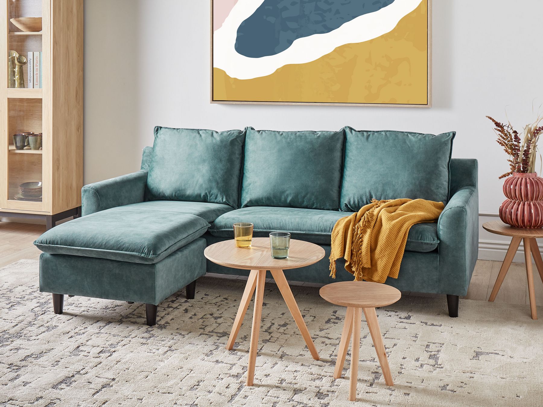 Right Hand Velvet Corner Sofa Teal ELVENES