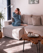 Corner Sofa Bed LUSPA Corduroy Taupe with Storage 3 Seater Right Hand