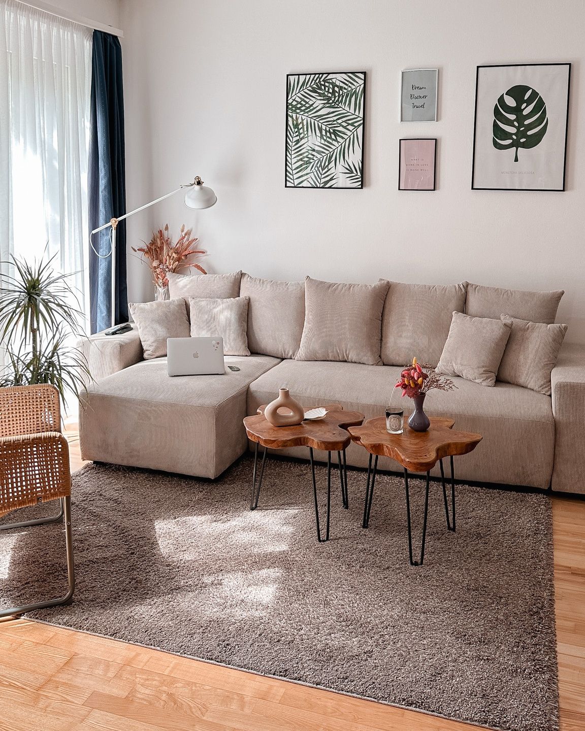 Corner Sofa Bed LUSPA Corduroy Taupe with Storage 3 Seater Right Hand