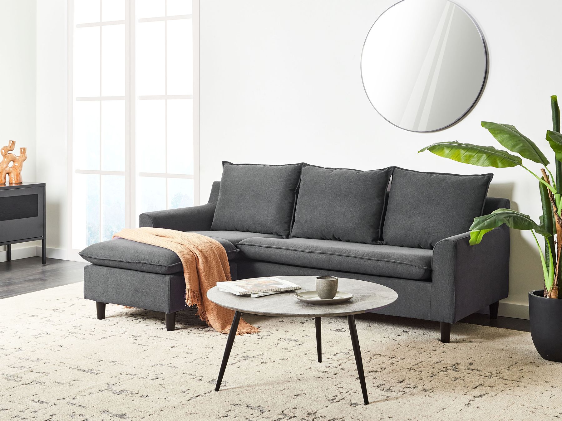 Corner Sofa ELVENES Fabric Dark Grey 3 Seater Right Hand