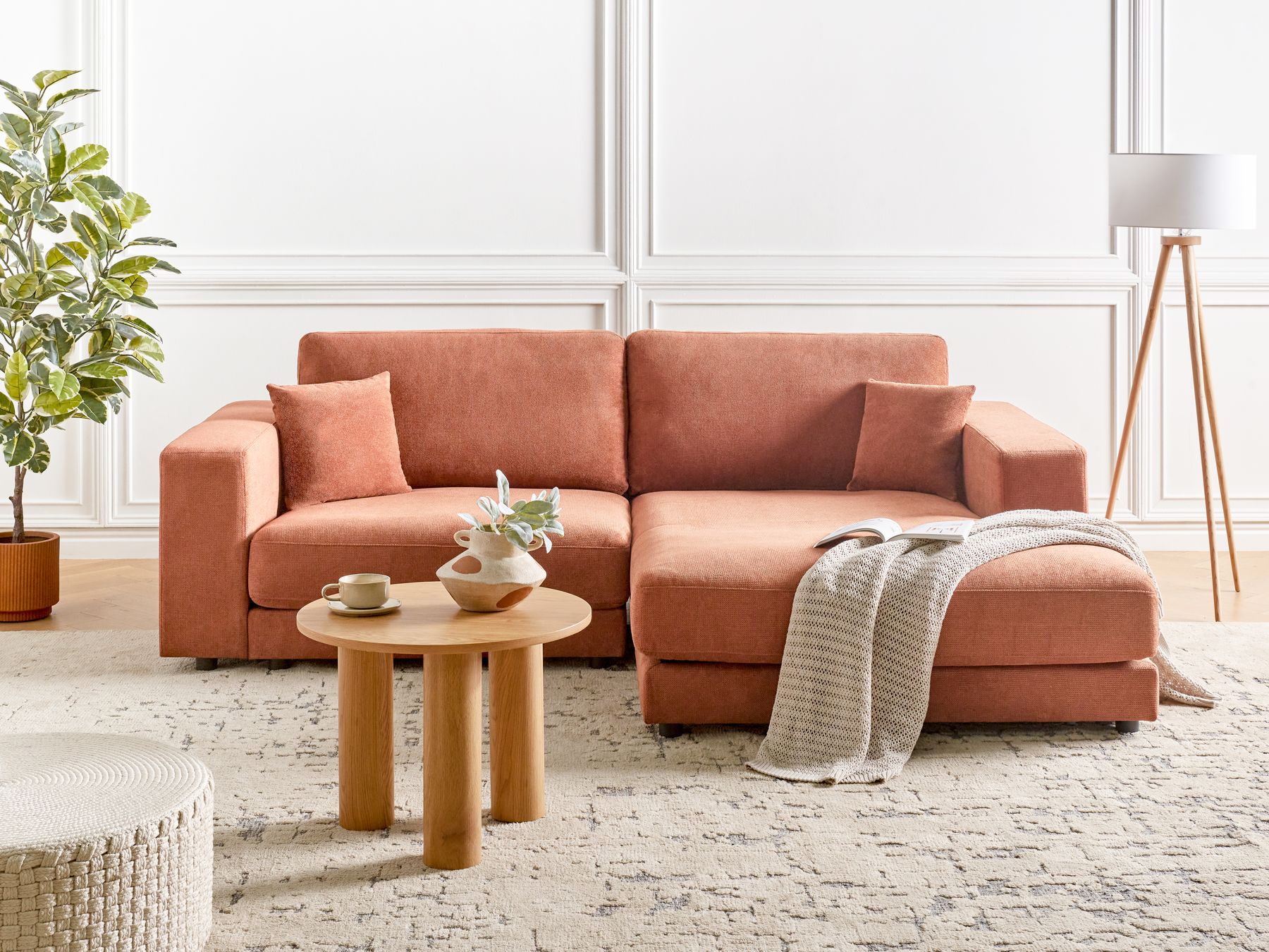 Corner Sofa LOFOTEN Fabric Light Red 3 Seater Left Hand
