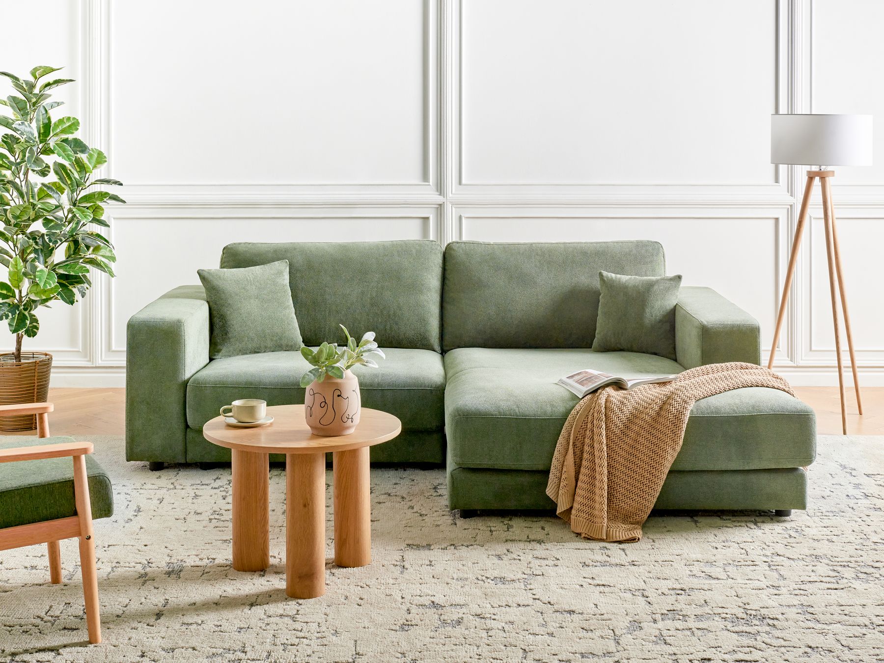 Corner Sofa LOFOTEN Fabric Green 3 Seater Left Hand