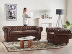 3 Seater Sofa Faux Leather Golden Brown CHESTERFIELD
