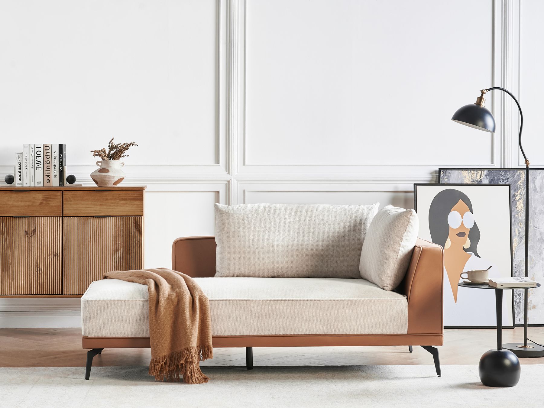Corner Sofa MYKEN Fabric Light Beige 3 Seater Right Hand