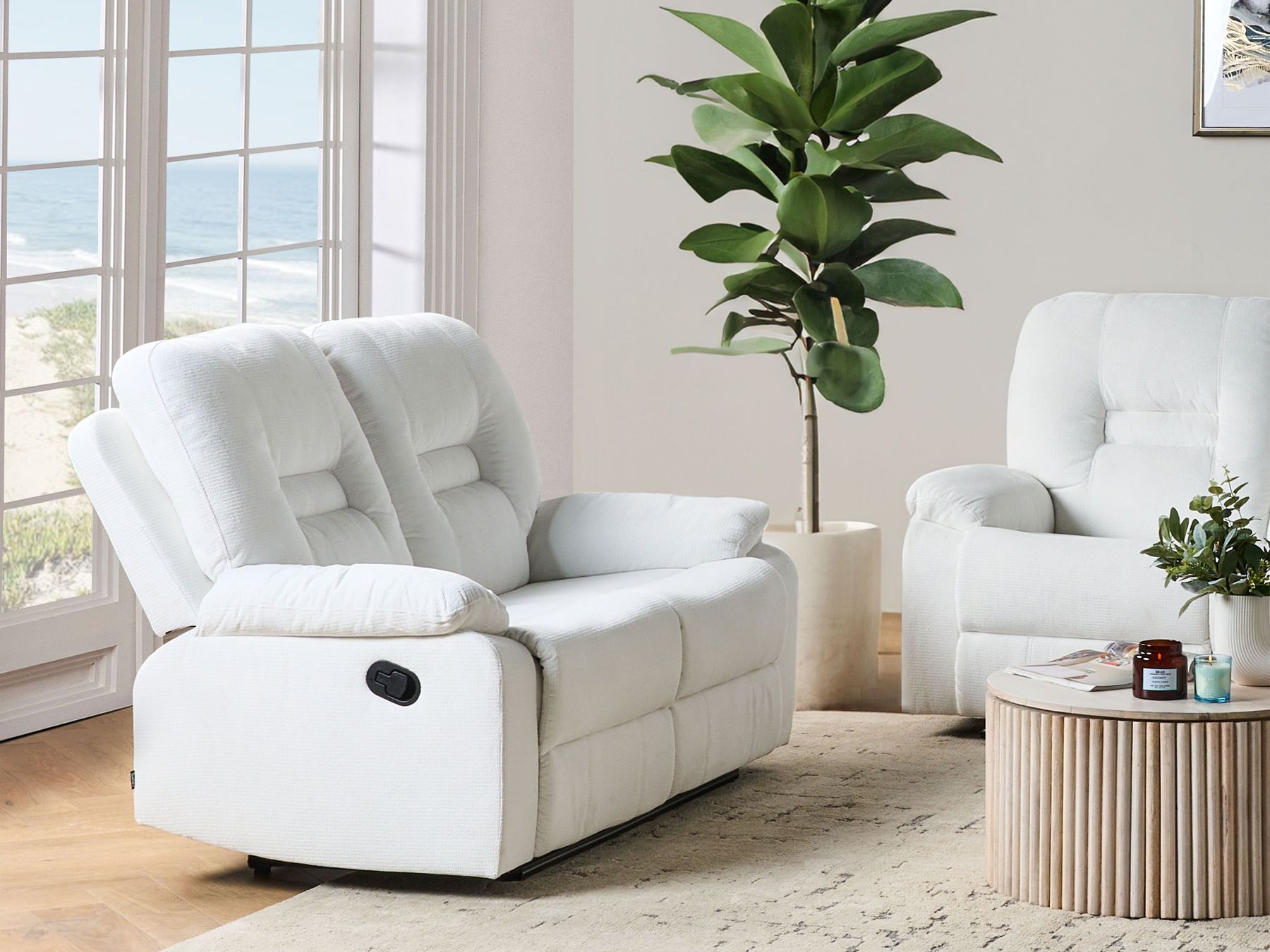 2 Seater Fabric Manual Recliner Sofa White BERGEN
