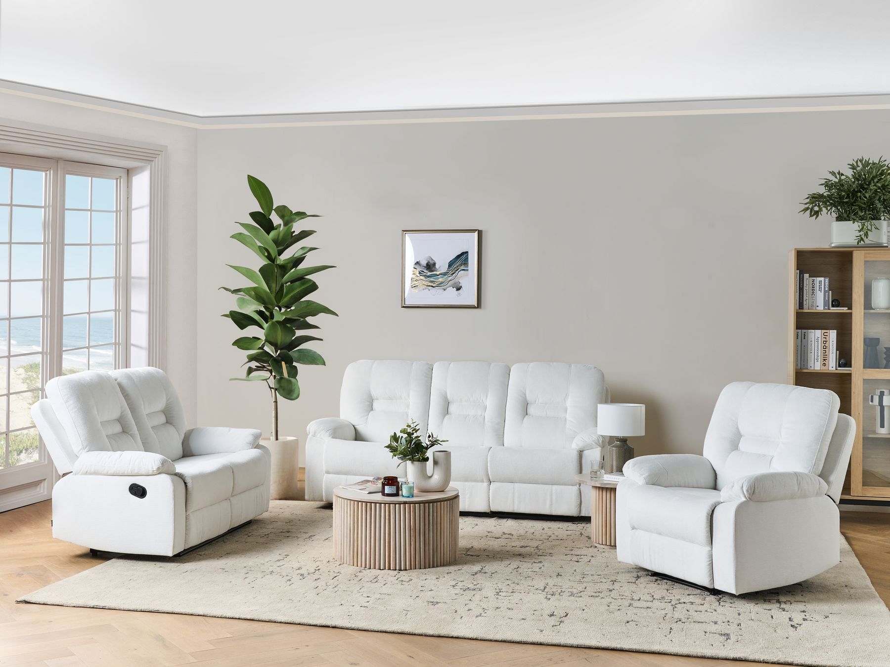 2 Seater Fabric Manual Recliner Sofa White BERGEN